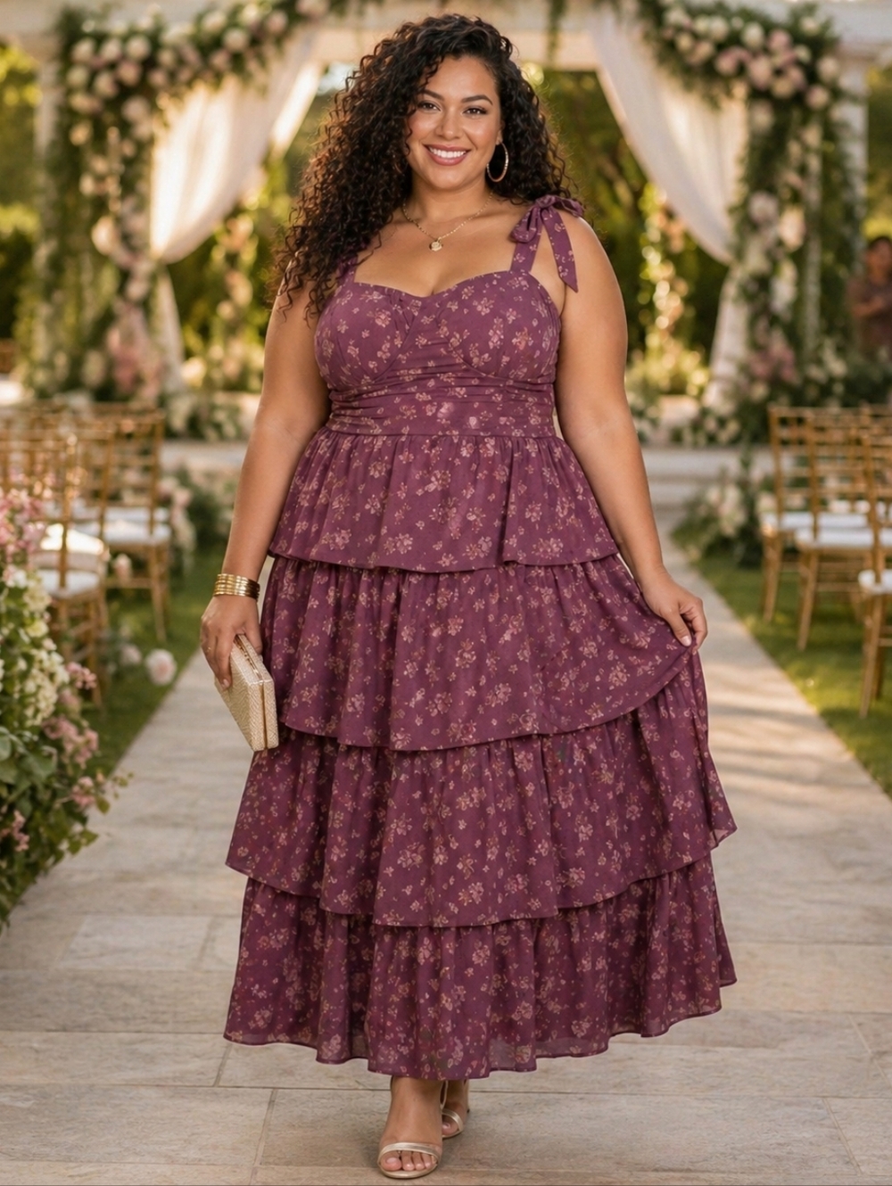 Romantic NWT 3X Plum Floral Tiered Maxi Dress | Wedding Guest | Elegant Garden